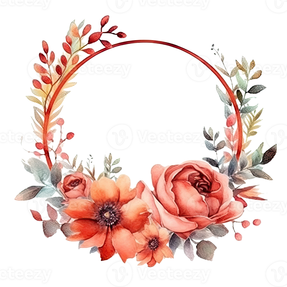 Watercolor Floral Wreath Isolated. Illustration AI Generative png