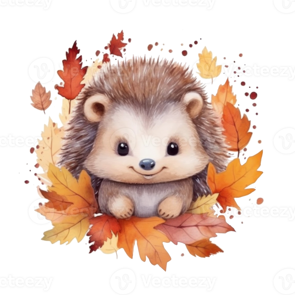 mignonne aquarelle bébé l'automne hérisson isolé. illustration ai génératif png