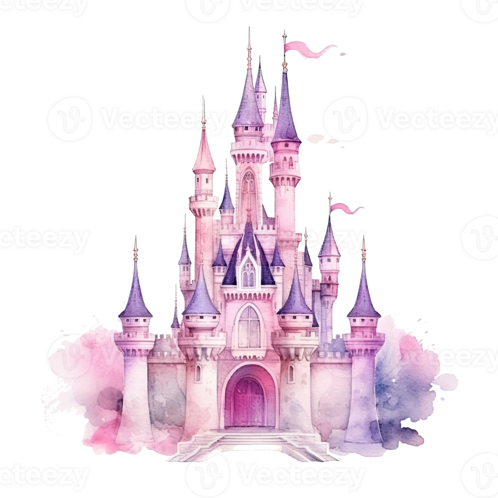 Cute watercolor princess castle. Illustration AI Generative png