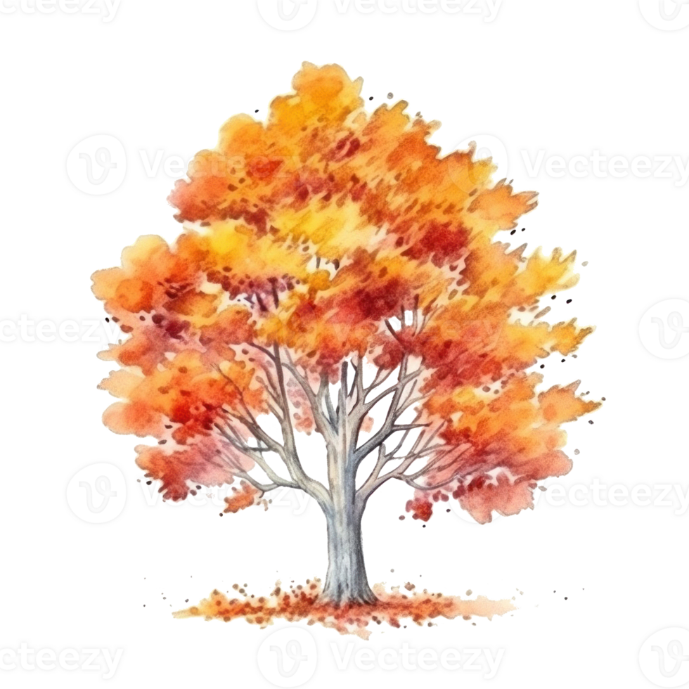Watercolor Autumn Tree. Illustration Generative AI png