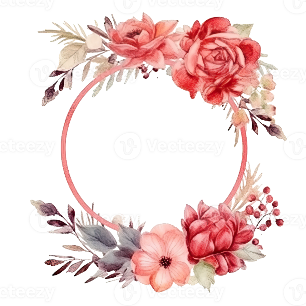 Watercolor Floral Wreath Isolated. Illustration AI Generative png