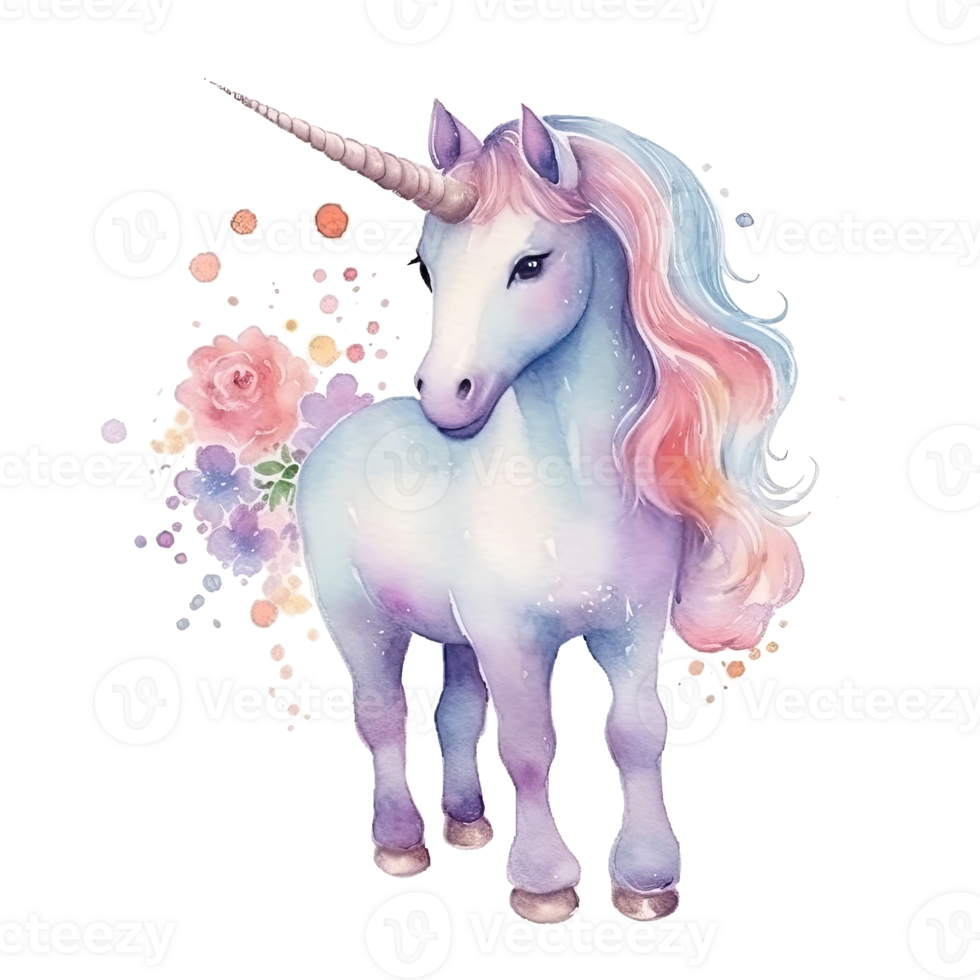 Cute watercolor unicorn. Illustration png