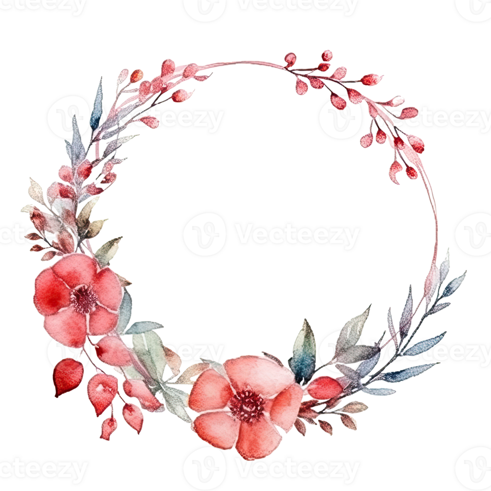 Watercolor Floral Wreath Isolated. Illustration AI Generative png