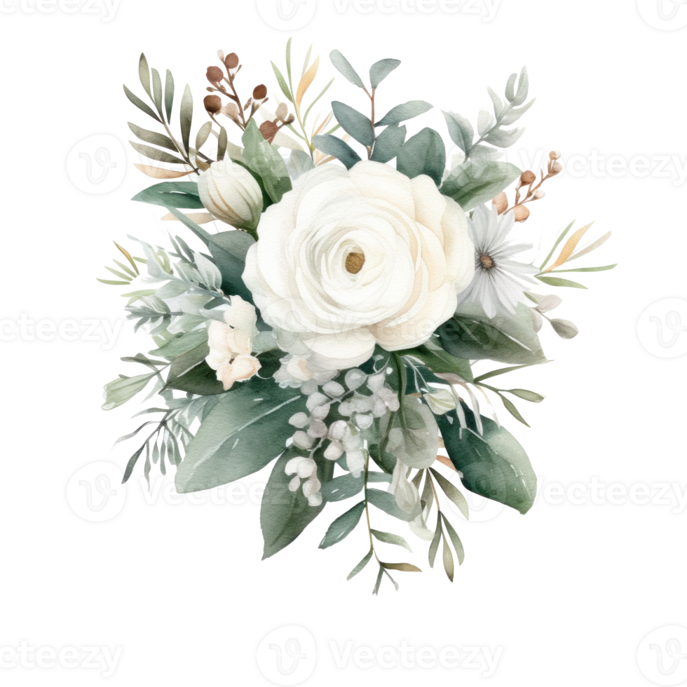 White flower watercolor isolated. Illustration png