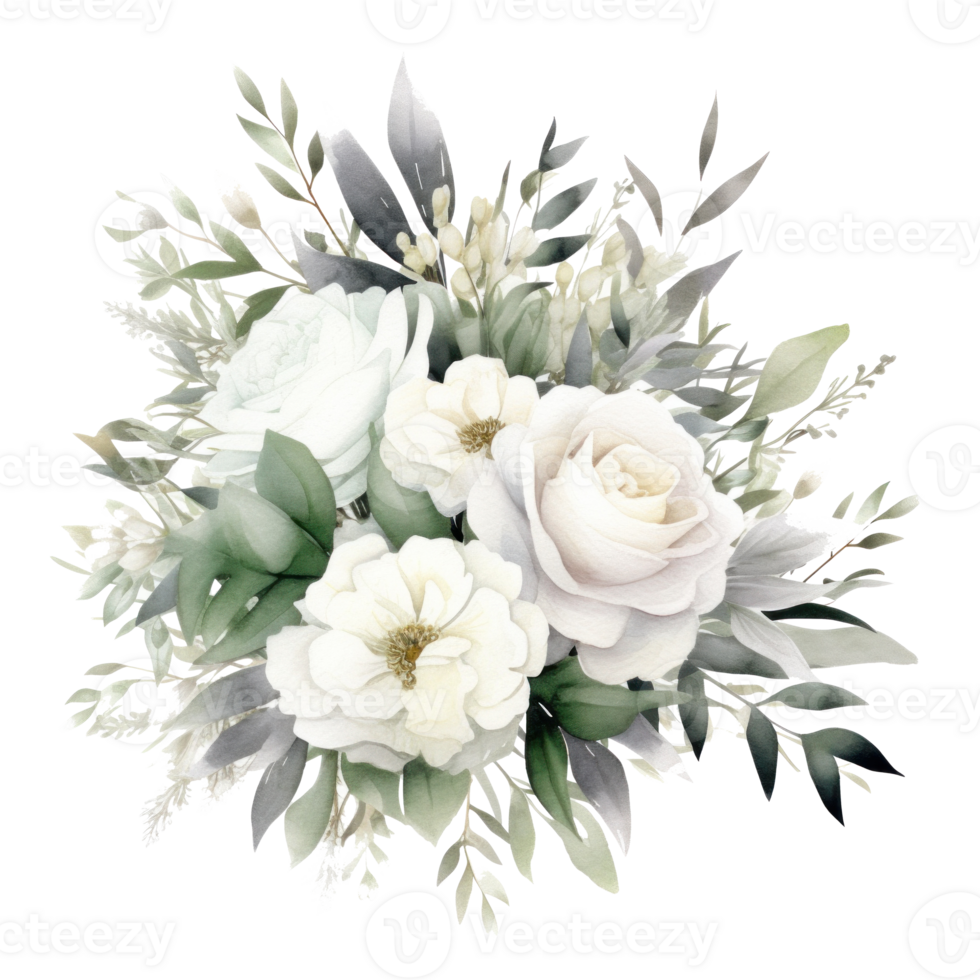 White flower watercolor isolated. Illustration png