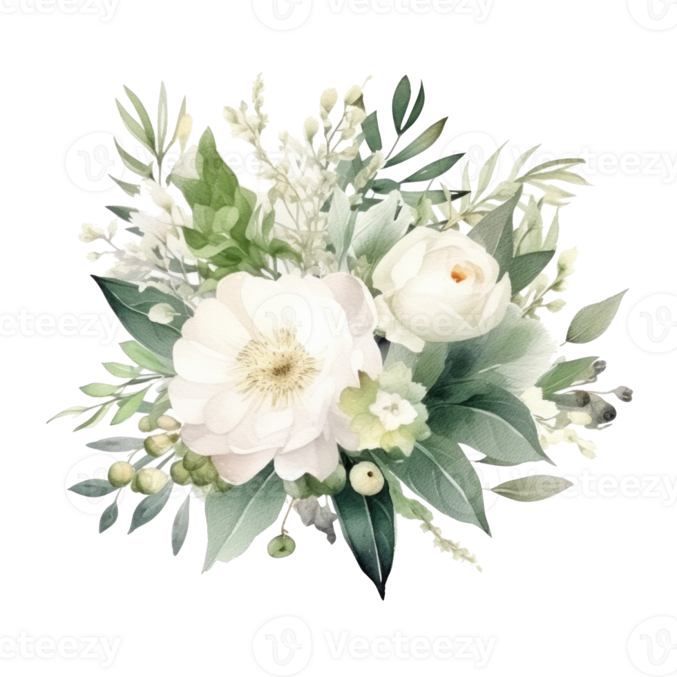 White flower watercolor isolated. Illustration png