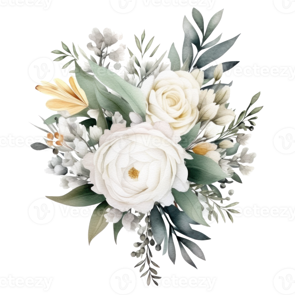 White flower watercolor isolated. Illustration png