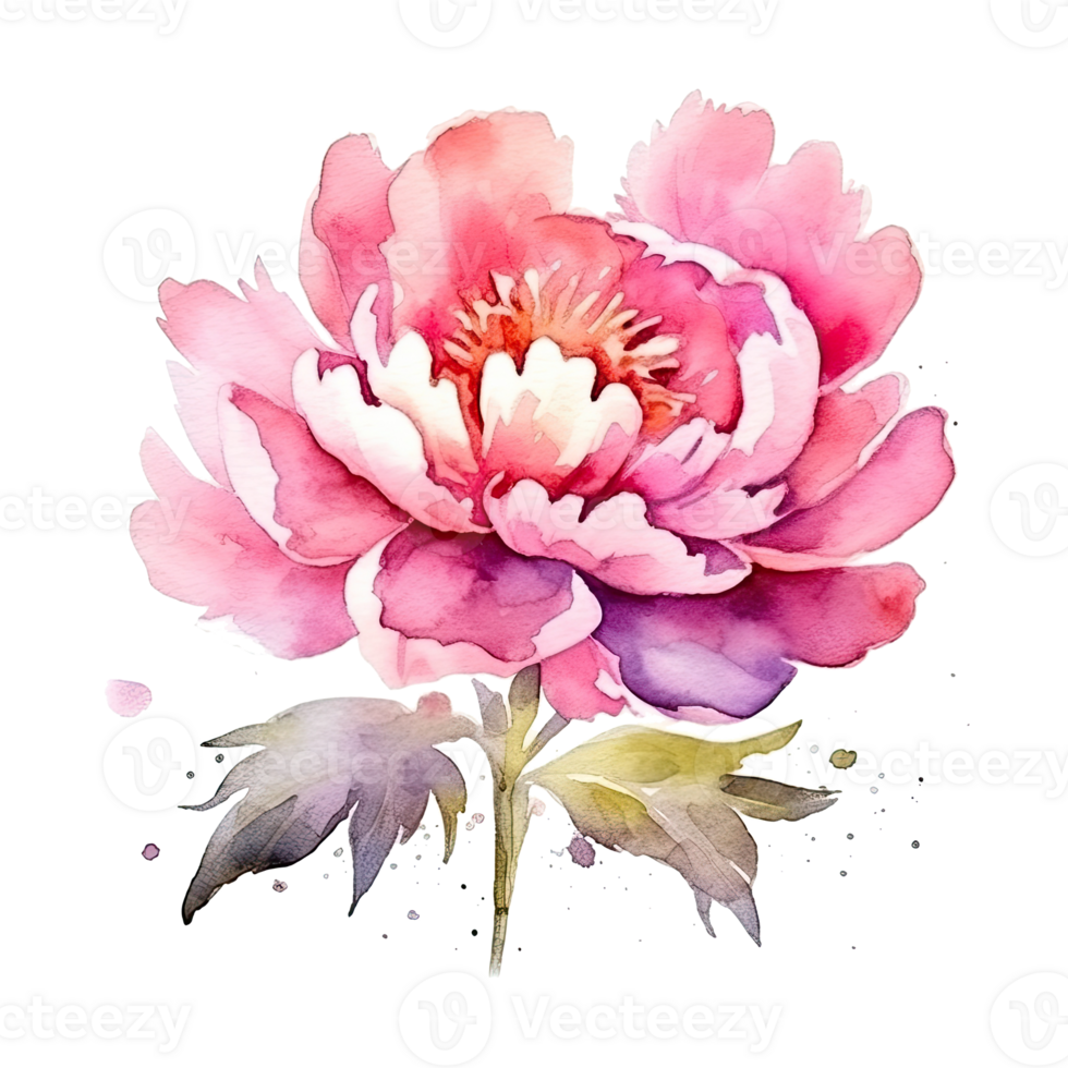 Cute watercolor peony flower. Illustration AI Generative png