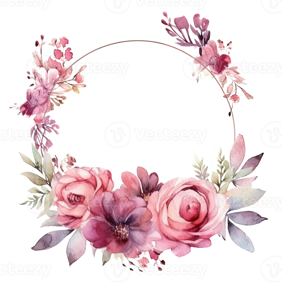 Watercolor Floral Wreath Isolated. Illustration AI Generative png