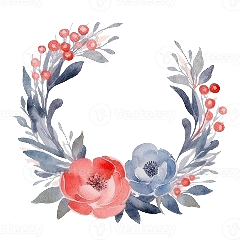 Watercolor Floral Wreath Isolated. Illustration AI Generative png