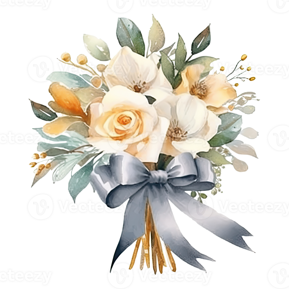 Cute watercolor wedding bouquet isolated. Illustration png