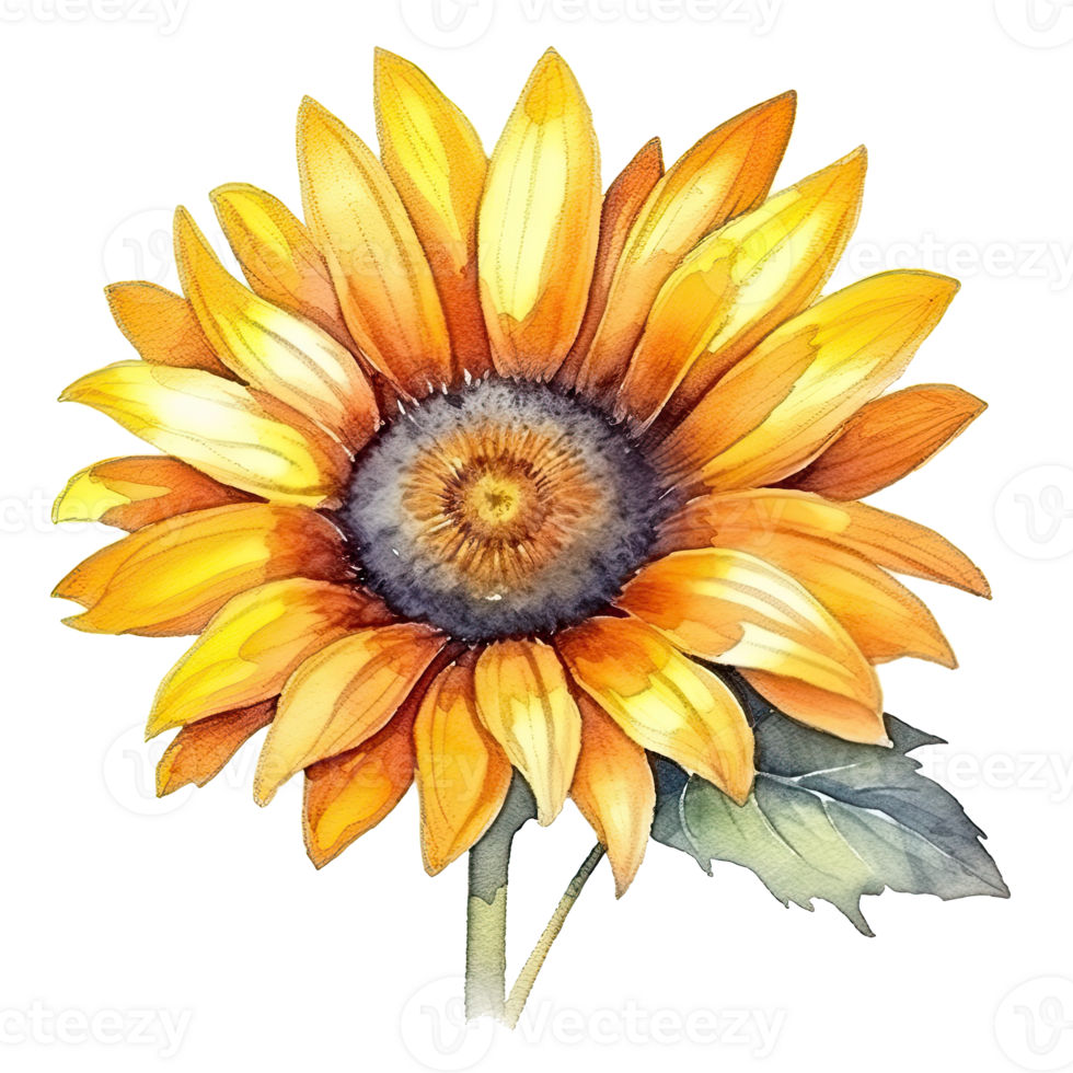 Yellow Watercolor Sunflower. Illustration png