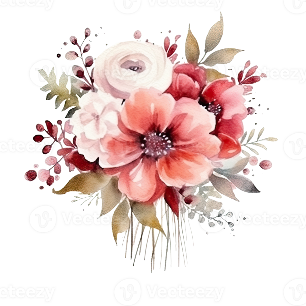 Cute watercolor wedding bouquet isolated. Illustration png