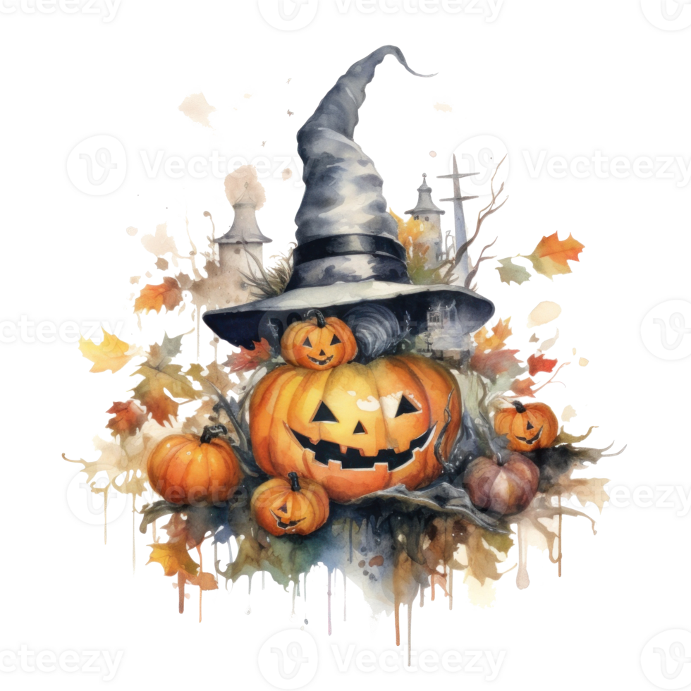 Halloween watercolor composition. Illustration png