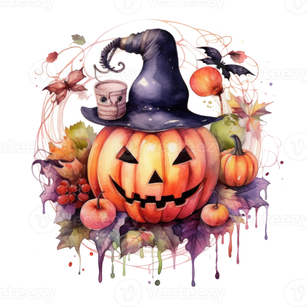 Halloween watercolor composition. Illustration png