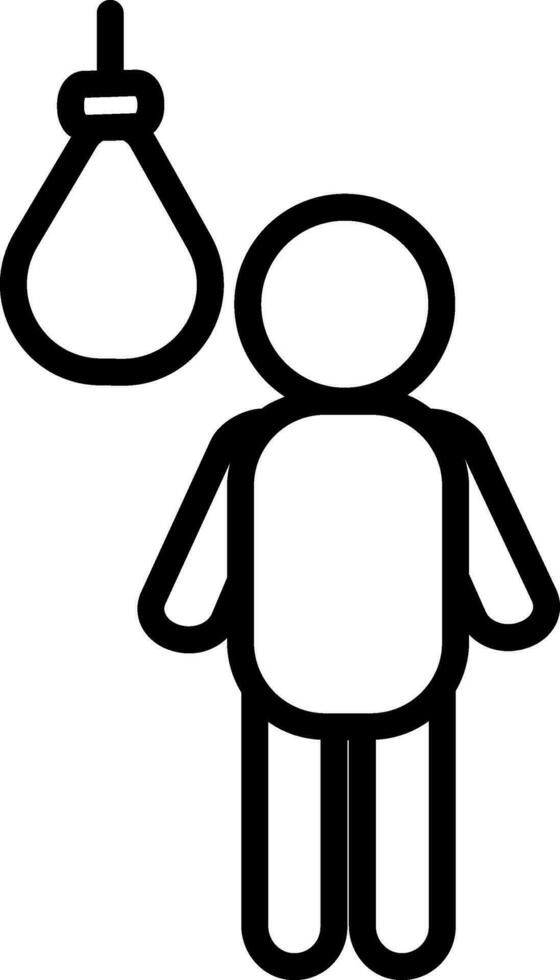 Suicide Man With Hanging Rope Icon In Black Line Art. vector