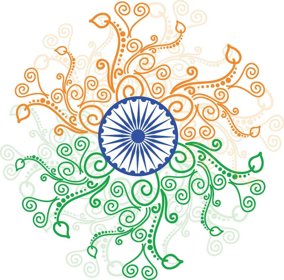 Indian flag color floral design with Ashoka Wheel. vector