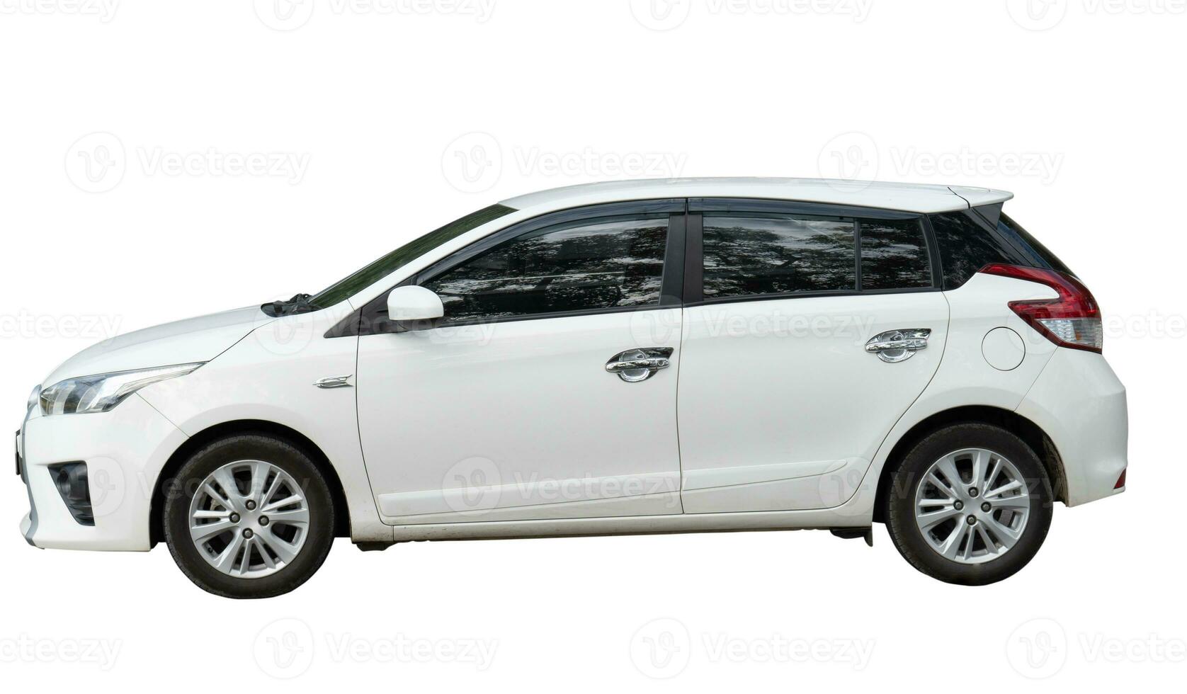 white hatchback car is isolated on white background with clipping path photo