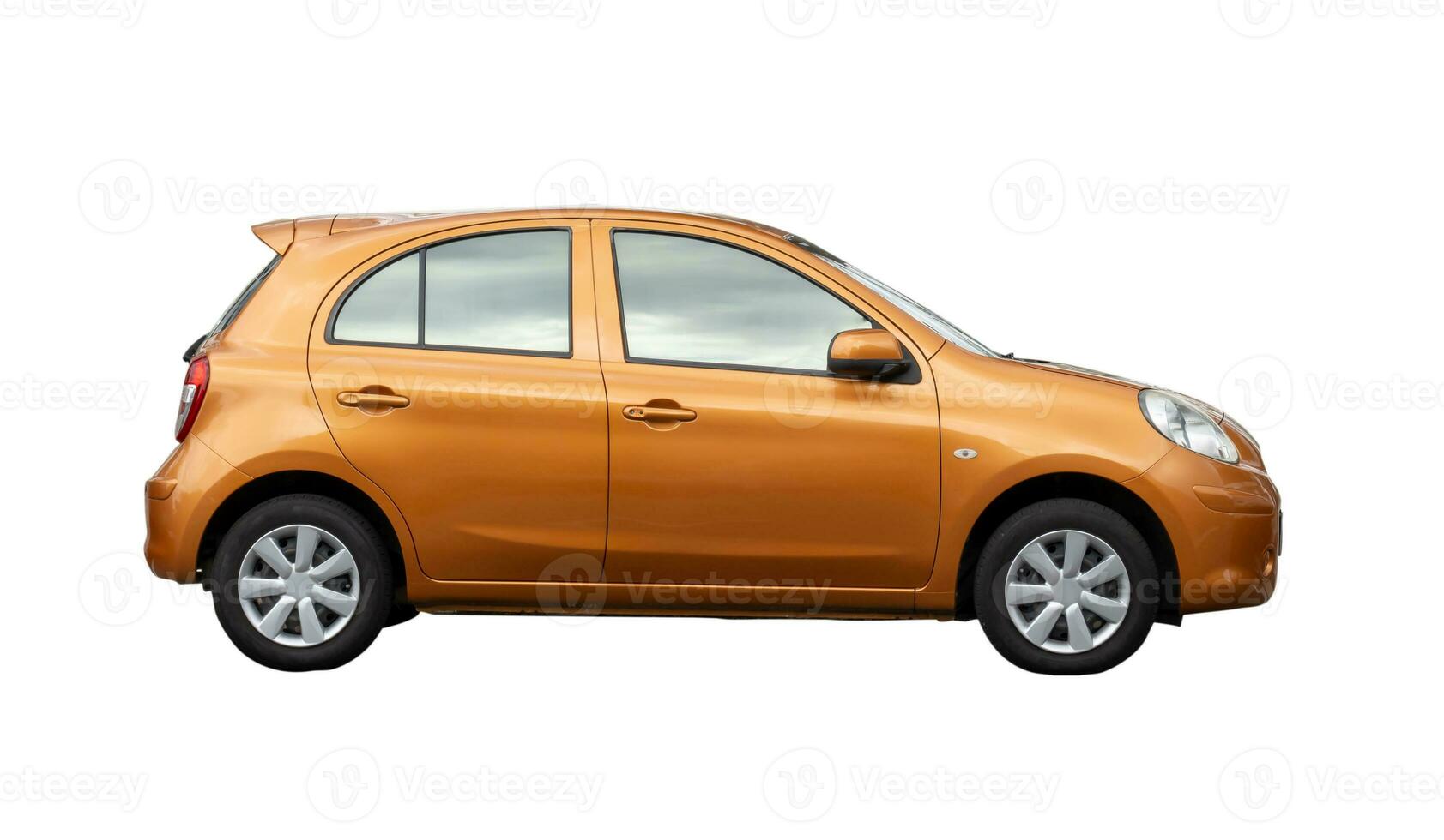 Single lovely small orange car isolated on white background with clipping path. photo