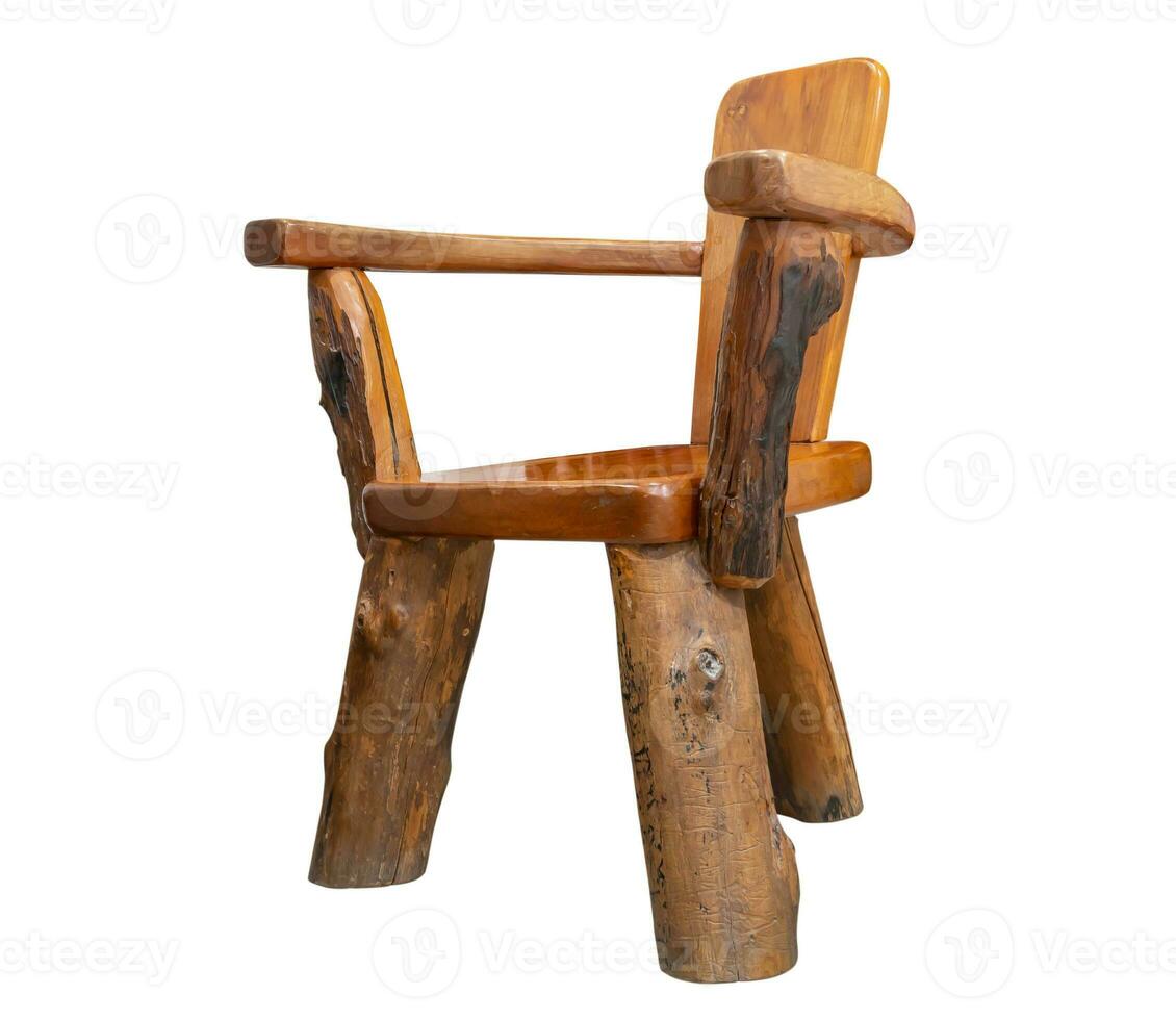 Hand made brown wooden chair isolated on white background with clipping path. photo