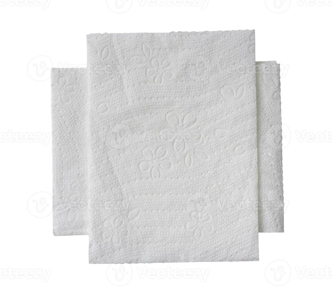 Top view of two folded pieces of white tissue paper or napkin in stack isolated on white background with clipping path. photo