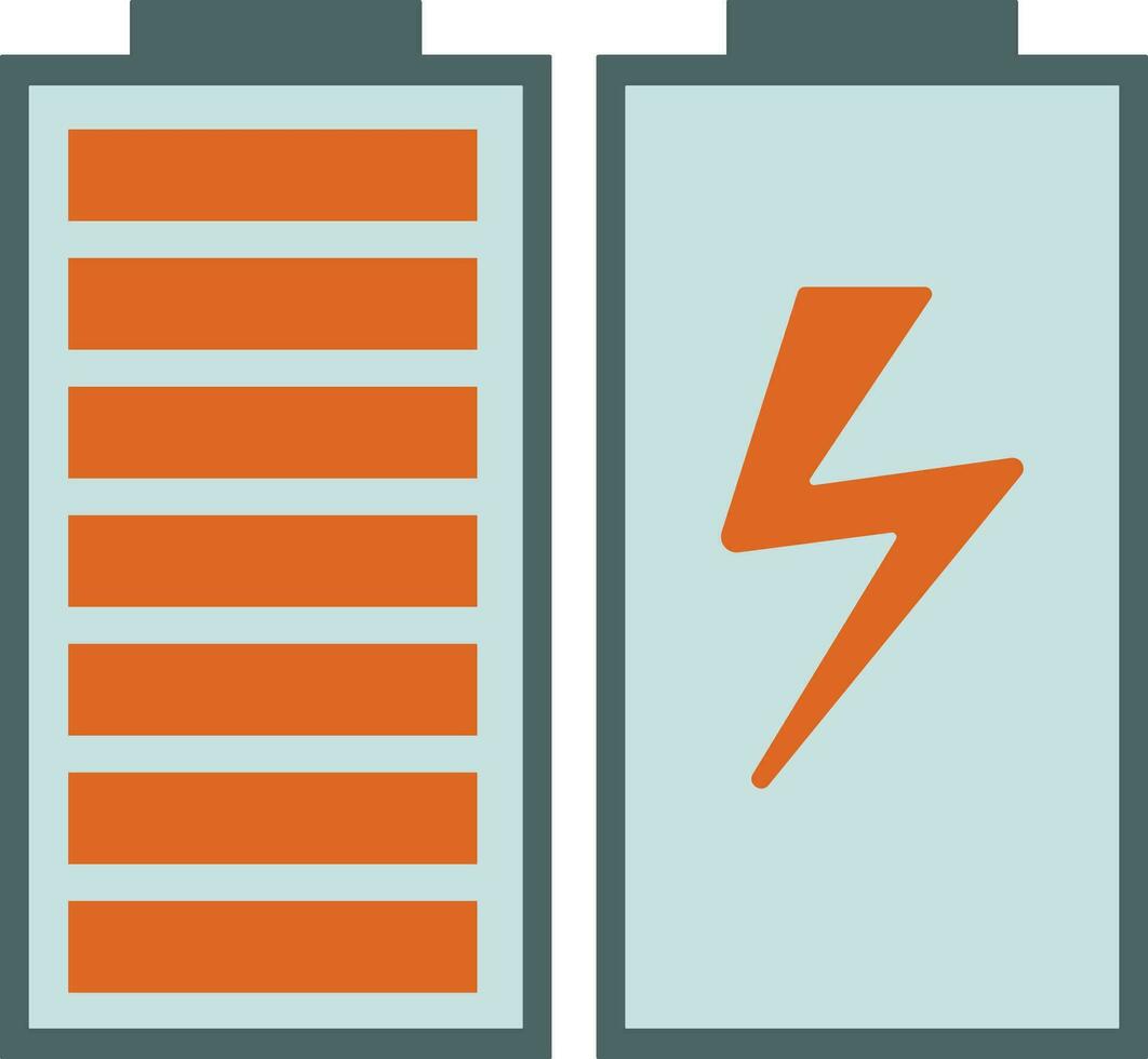 Battery charging in orange and blue color. vector