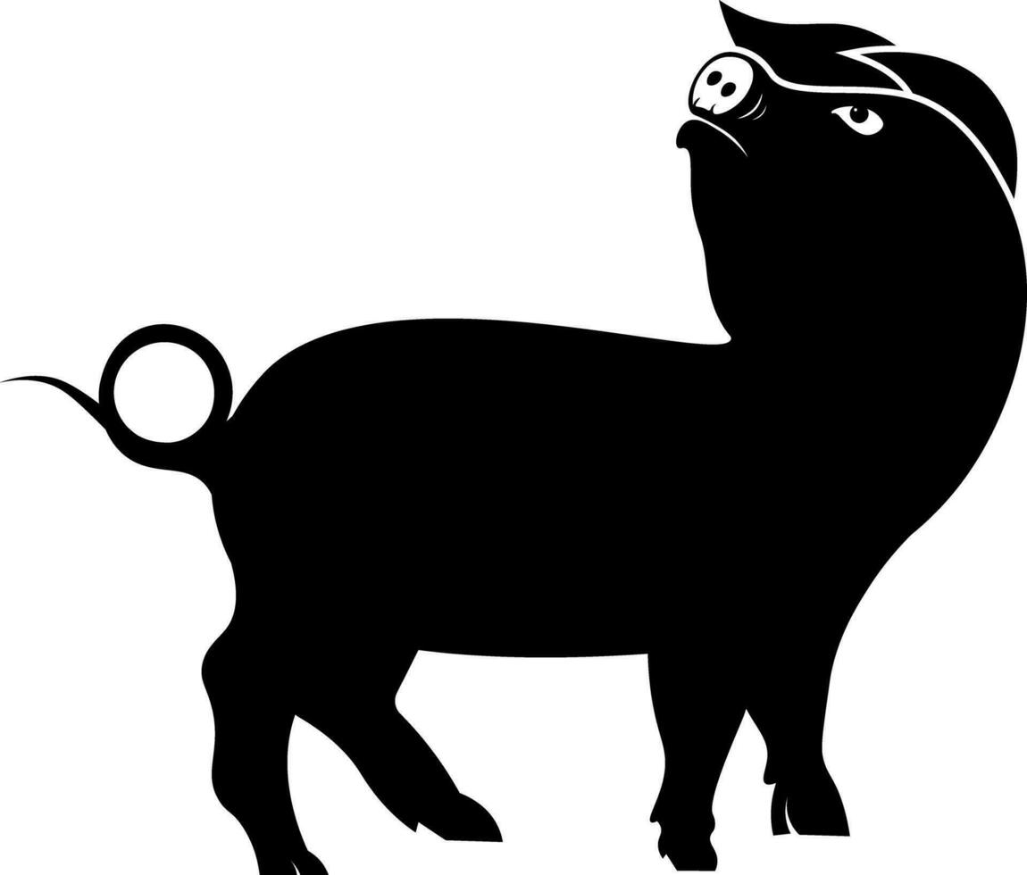 Black and White illustration of pig animal icon. vector