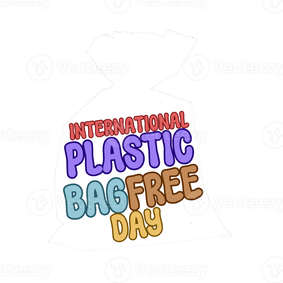 International Plastic Bag Free Day Text typography clipart on transparent background, Plastic Bag Free day Calligraphy, Lettering inscription, No plastic use, plastic bag clipart png