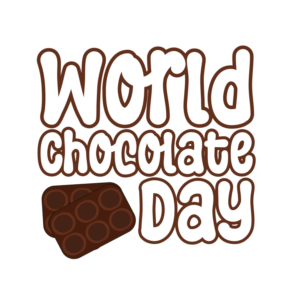 World chocolate day text typography, calligraphy, lettering inscription clipart on transparent background, Chocolate bar clipart on transparent background png