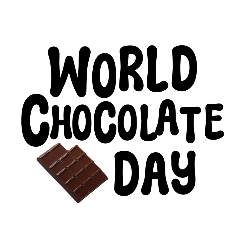 World chocolate day text typography, calligraphy, lettering inscription clipart on transparent background, Chocolate bar clipart on transparent background png