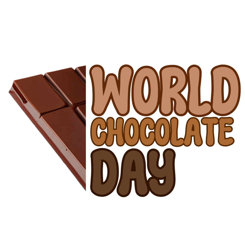 World chocolate day text typography, calligraphy, lettering inscription clipart on transparent background, Chocolate bar clipart on transparent background png