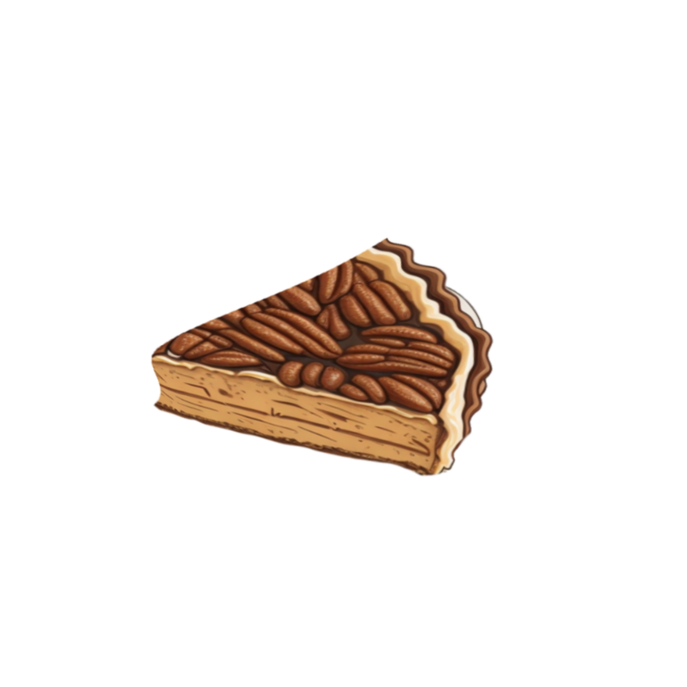 Isolated Pecan pie illustration, Pecan pie piece illustration, pecans topping pie clipart isolated, isolated Pecan pie slice illustration, Pecan pie with pecans, Dessert illustration with pecans png