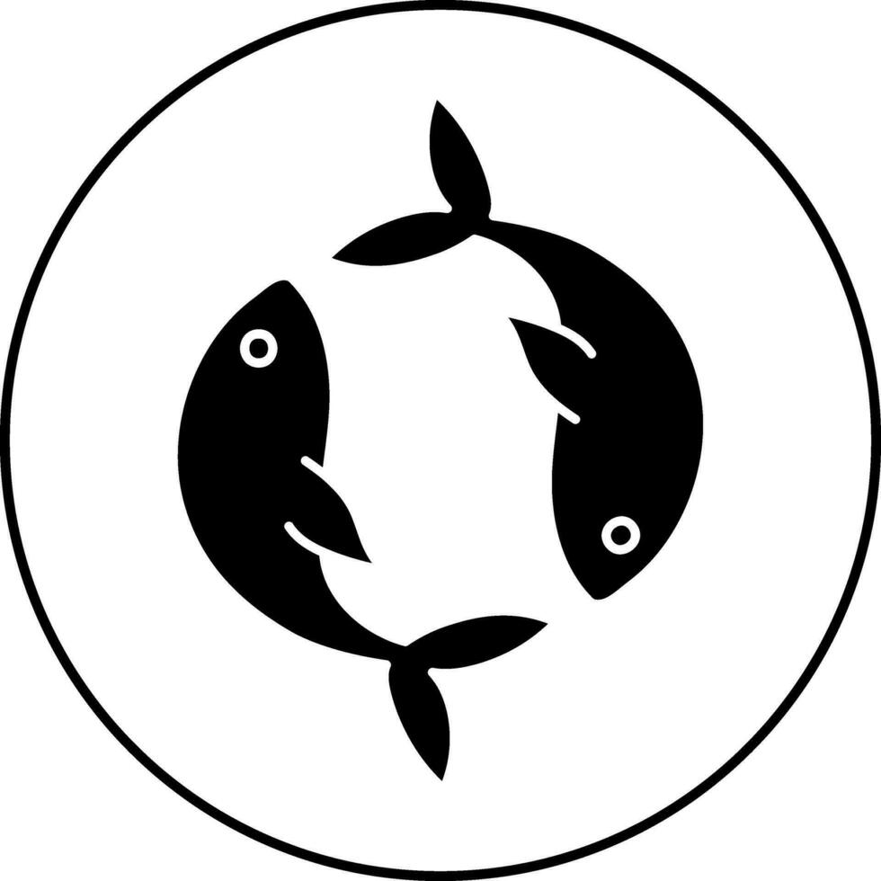 black and white Illustration Of Pisces Zodiac Sign on Round Shape. vector