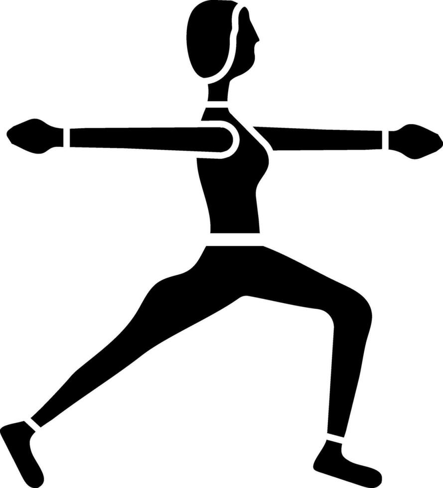 Young Lady Doing Yoga Warrior 2 Pose Icon in black and white Color. vector