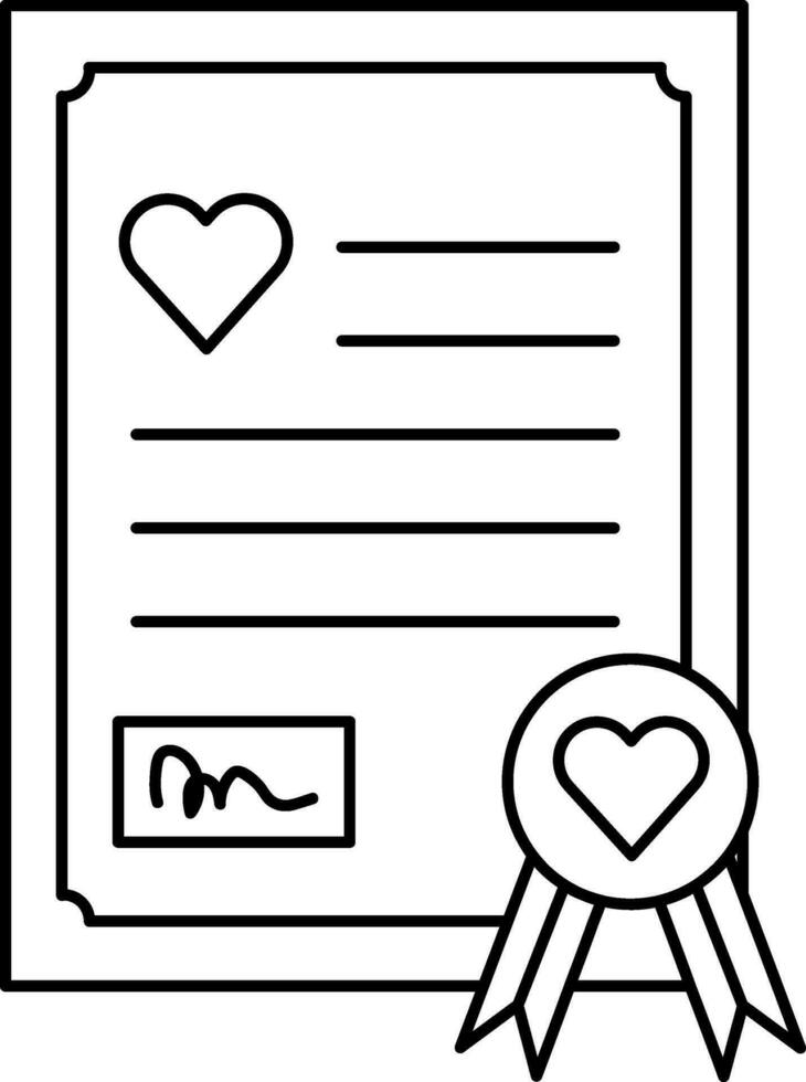 Wedding Certificate Icon In Black Outline. vector