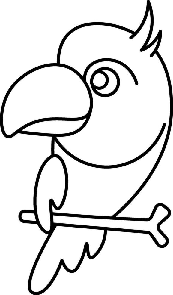 Black Line Art Illustration Of Parrot Sitting On Branch Icon. vector