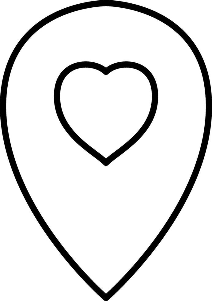 Map Pointer With Heart Icon In Black Linear Art. vector