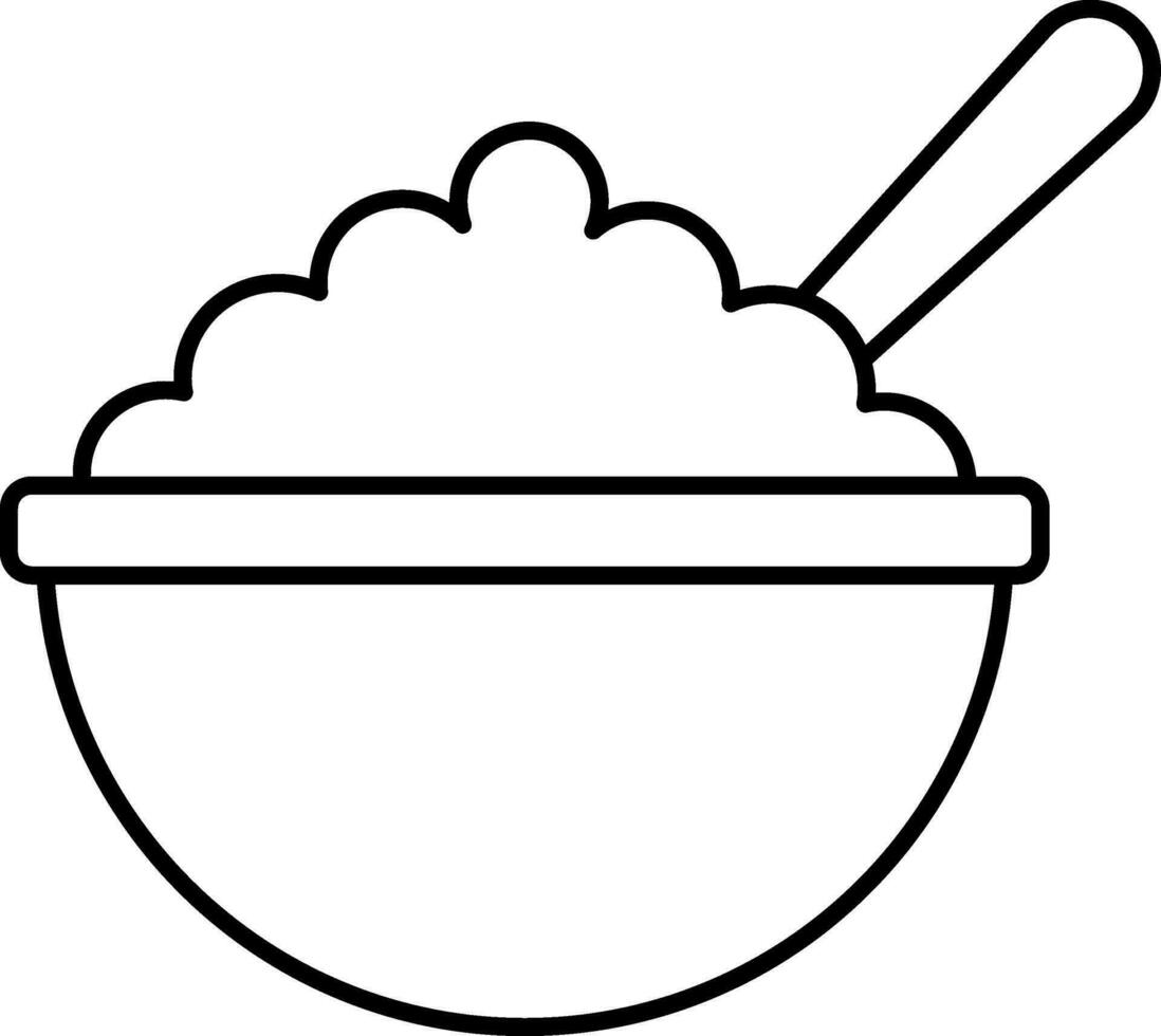 Black line art illustration of Spoon in food pot icon. vector