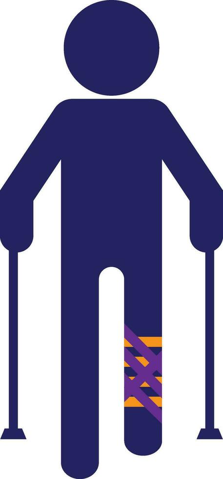 Faceless man broken his leg with blue crutches. vector
