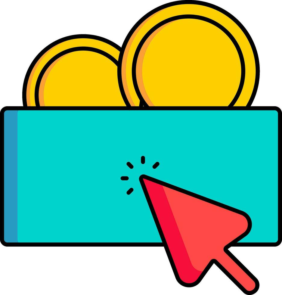 Money coins with cursor arrow for Online payment icon or symbol. vector