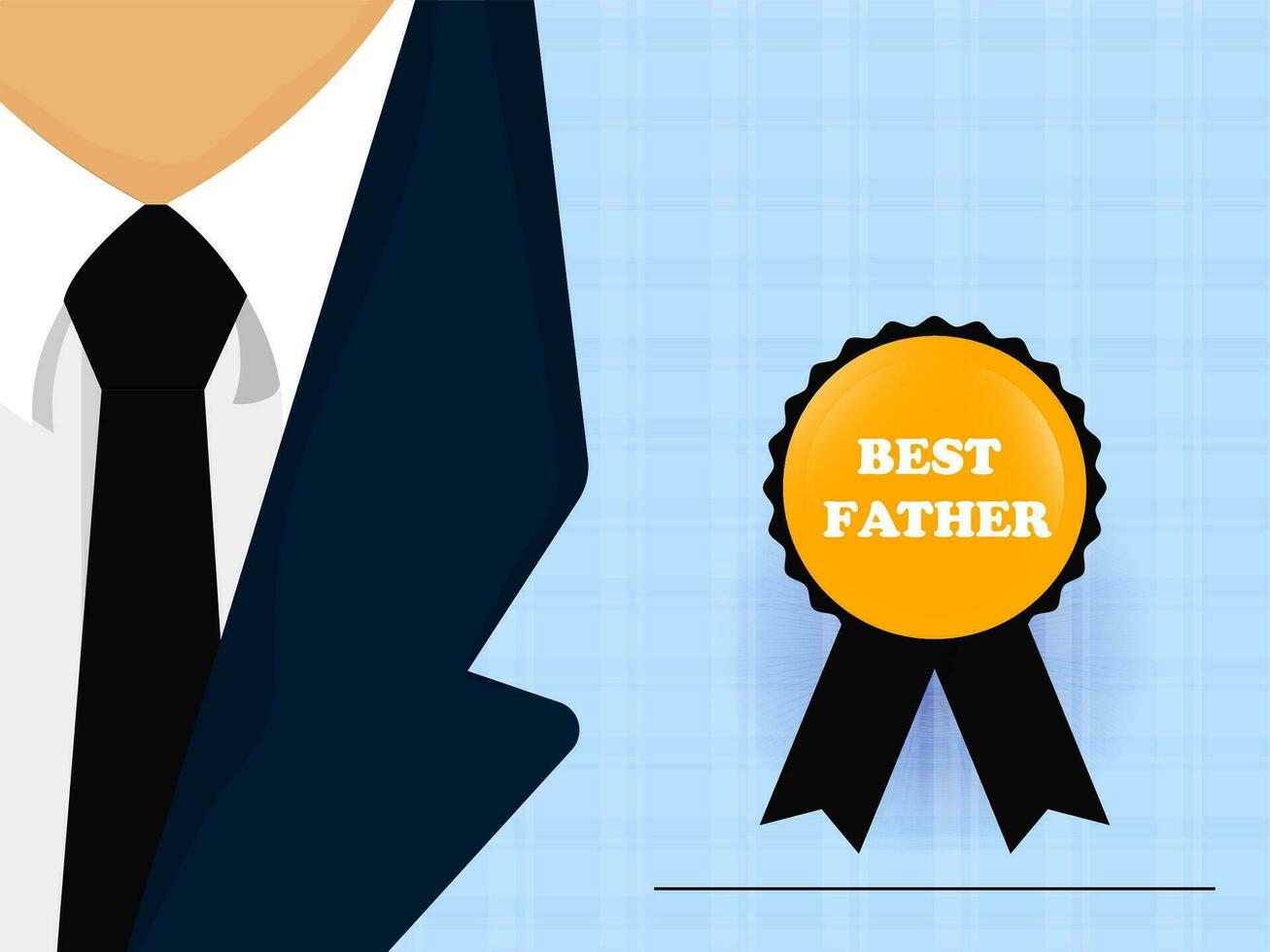 Best Father Award Presenting Banner Design with Badge Ribbon and Formal Suit for Father's Day Celebration Concept. vector