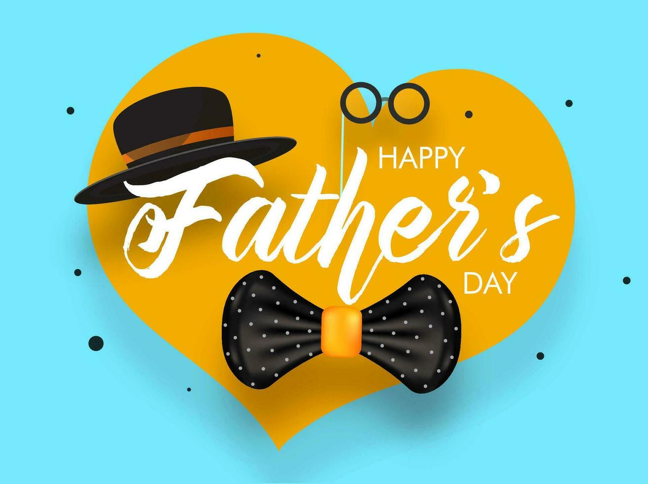 Happy Father's Day Banner Design with Male Hipster Element on Yellow Hearts at Turquoise Background. vector