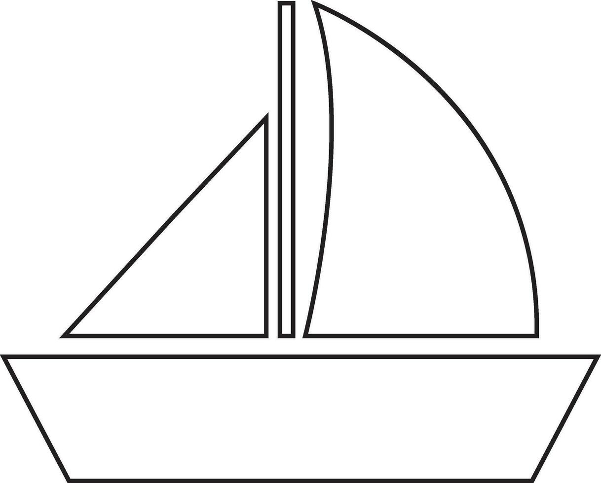 Black line art illustration of a boat in flat style. vector