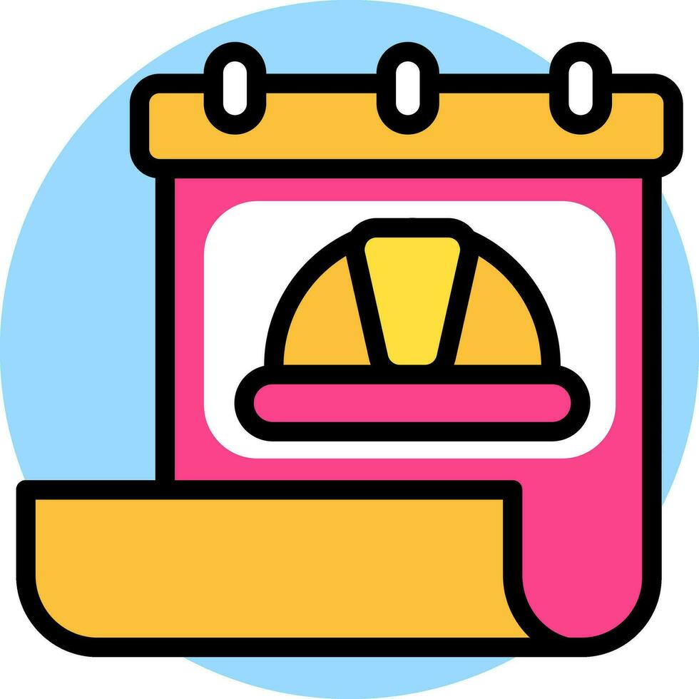 Construction helmet on calendar icon in pink and yellow color. vector