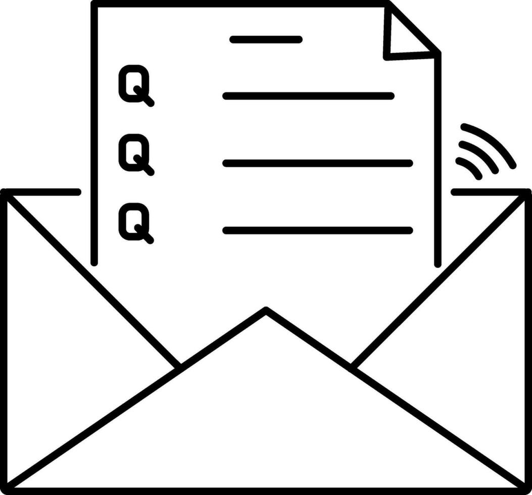 Flat style Wifi Mail icon in black line art. vector