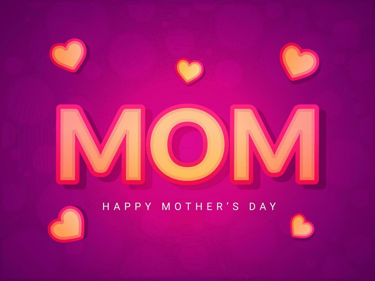 Banner or poster design, glossy lights text MOM for Happy Mother's Day. vector