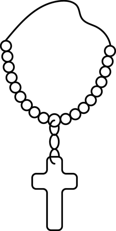 Black Line Art Rosary Icon in Flat Style. vector
