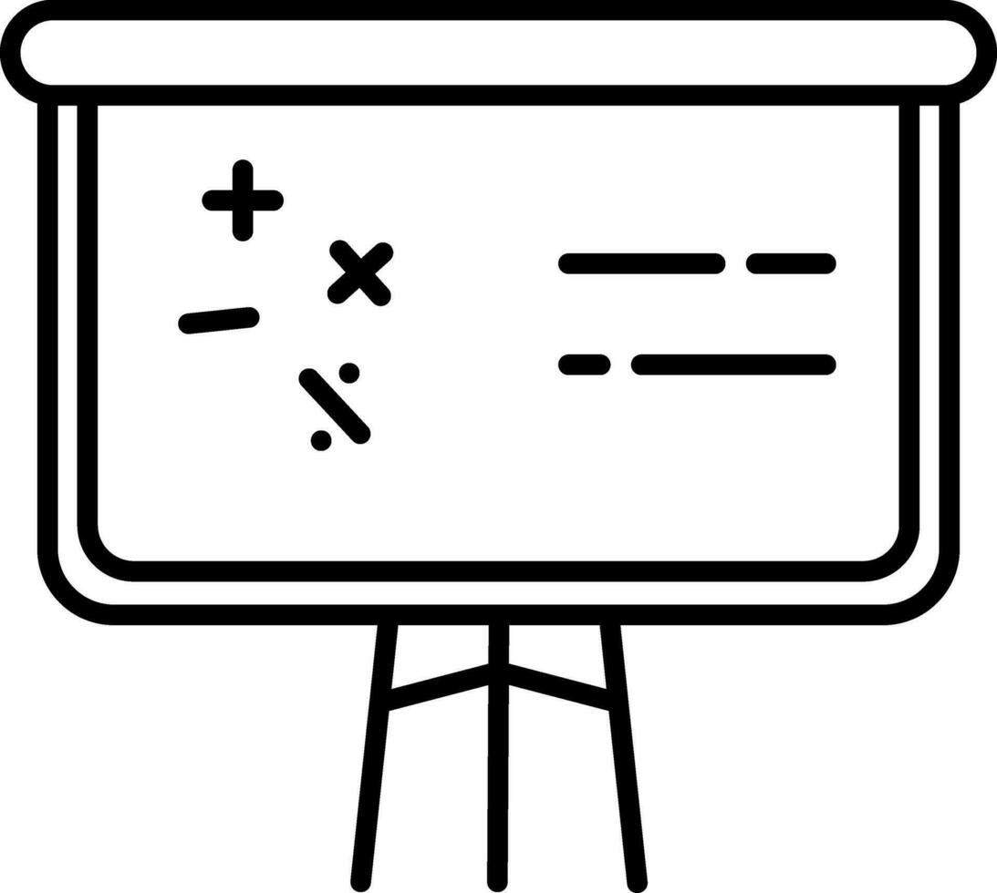 Black line art illustration of Screen board with tripod icon. vector