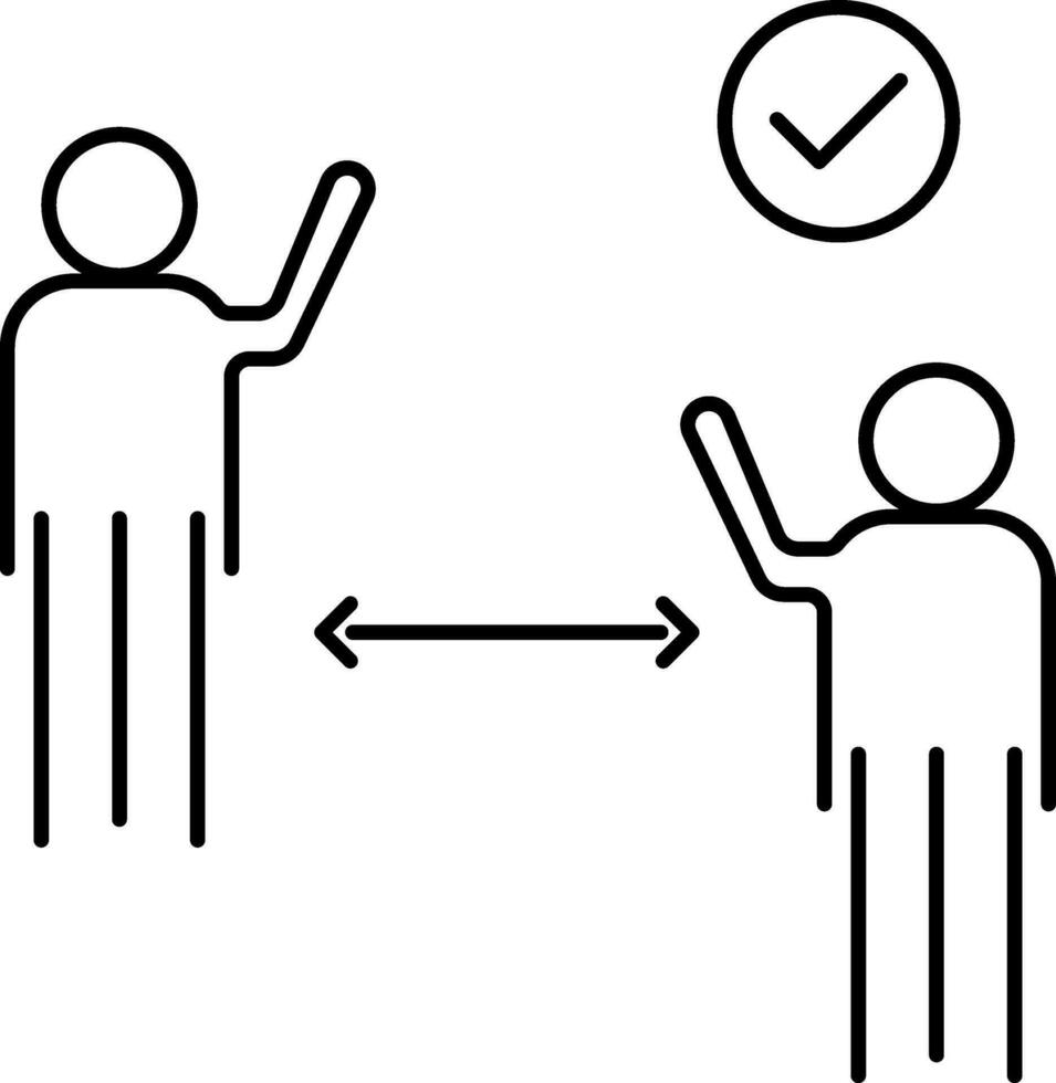 Thin line art Two men meet with social distance icon for Apply. vector