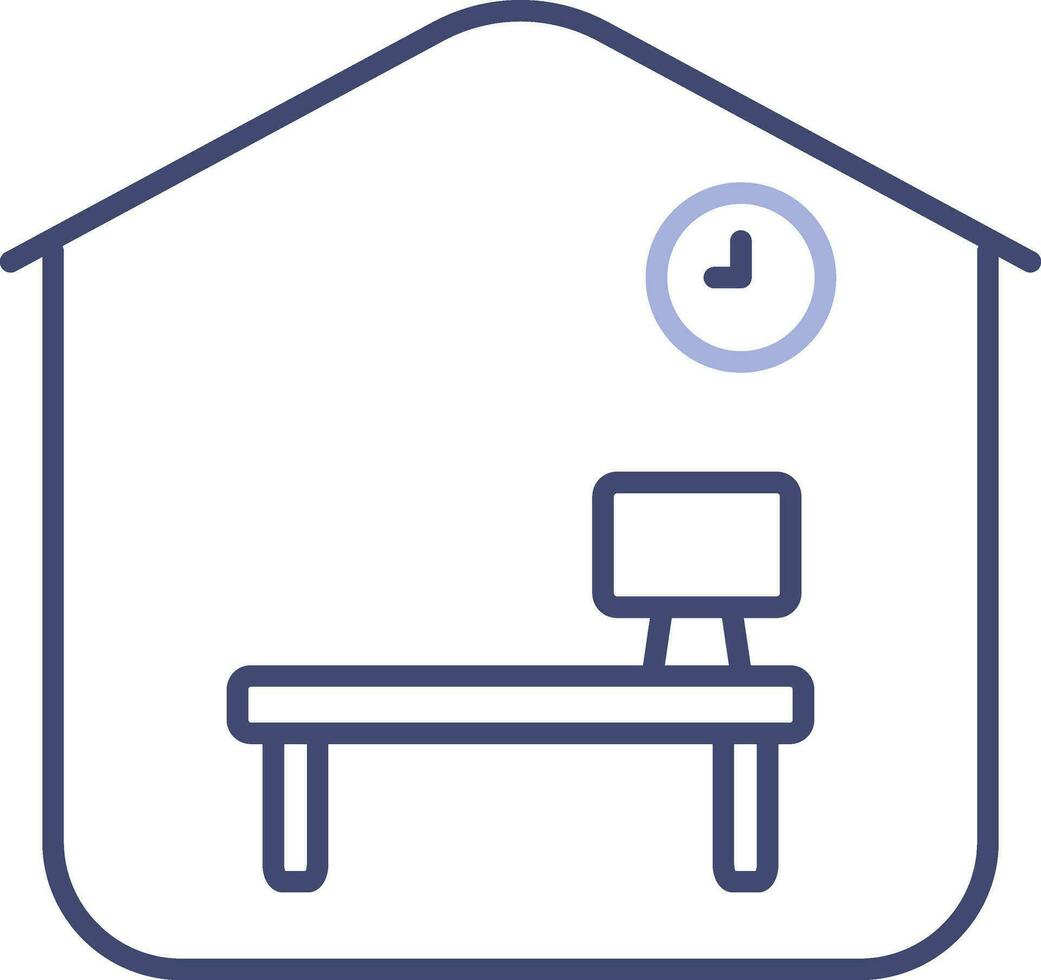 Blue line art illustration of Office in Home icon. vector